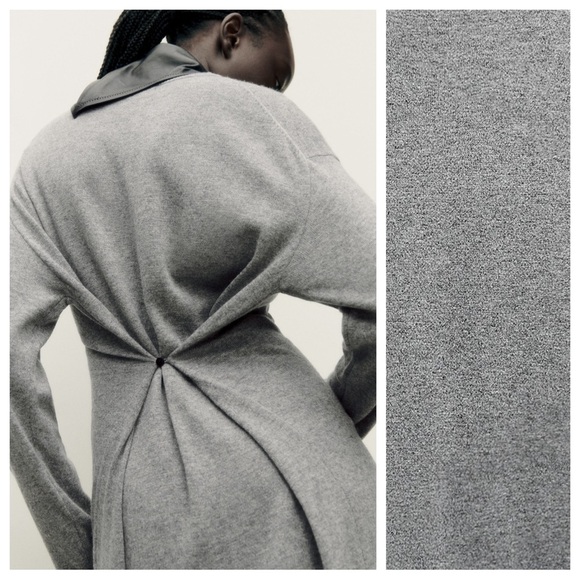 NWT. Zara Gray Wool Blend Knit Buttoned Multi-positional Midi Dress. Size L. - Picture 6 of 15